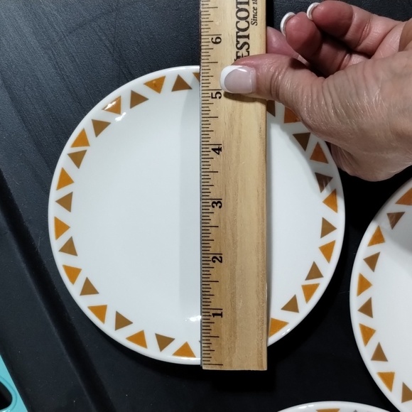 Homer Laughlin Bread plates triangle orange print lead free best china set of 5 - Picture 4 of 5